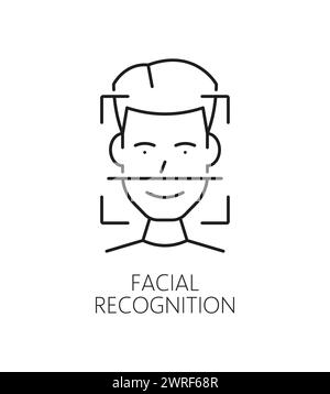 Facial recognition, biometric identification or verification icon. Isolated vector linear sign, symbolizing advanced technology that analyzes and identifies individuals based on unique facial features Stock Vector