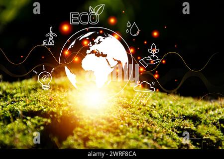 Sustainable development and business operations based on renewable energy CO2 Emission Reduction Concepts Green industries using renewable energy can Stock Photo