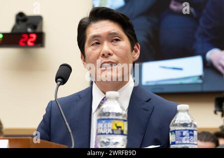 Robert K Hur, Special Counsel, makes his opening statement as he testifies before the United States House Committee on the Judiciary concerning his report “Report of the Special Counsel on the Investigation Into Unauthorized Removal, Retention, and Disclosure of Classified Documents Discovered at Locations Including the Penn Biden Center and the Delaware Private Residence of President Joseph R. Biden, Jr” in the Rayburn House Office Building on Capitol Hill in Washington, DC on Tuesday, March 12, 2024.Credit: Ron Sachs/CNP/Sipa USA Stock Photo