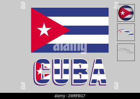 Cuba flag and map in vector illustration Stock Vector