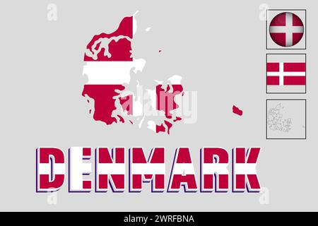 Denmark flag and map in vector illustration Stock Vector