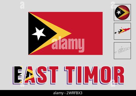 East Timor flag and map in vector illustration Stock Vector