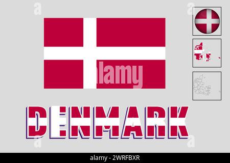 Denmark flag and map in vector illustration Stock Vector
