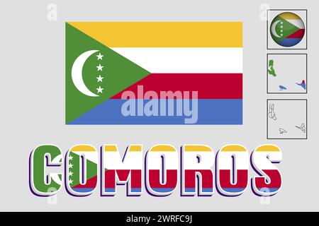 Comoros map and Comoros flag vector drawing Stock Vector