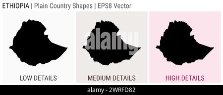 Ethiopia - plain country shape. Low, medium and high detailed maps of Ethiopia. EPS8 Vector illustration. Stock Vector