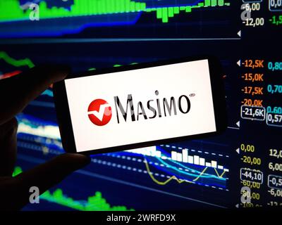 Konskie, Poland - March 11, 2024: Masimo company logo displayed on mobile phone Stock Photo