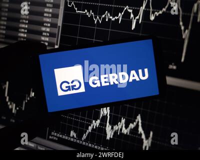 Konskie, Poland - March 11, 2024: Gerdau company logo displayed on mobile phone Stock Photo