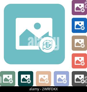 Image refresh alternate white flat icons on color rounded square backgrounds Stock Vector