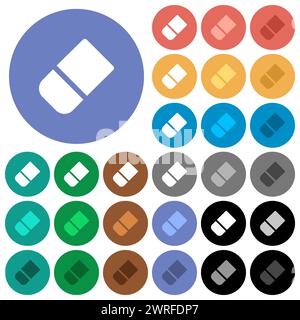 school rubber solid multi colored flat icons on round backgrounds. Included white, light and dark icon variations for hover and active status effects, Stock Vector