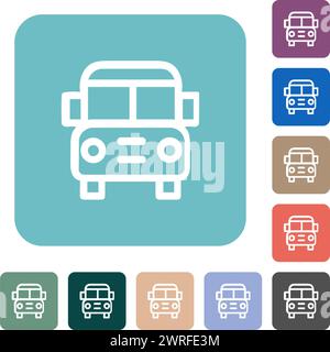 school bus front view outline white flat icons on color rounded square backgrounds Stock Vector