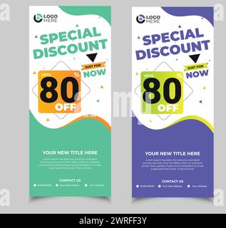 Discount roll up banner template design with special offer. Vector flyer layout Stock Vector