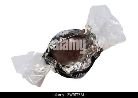 Lindt Lindor extra dark chocolate opened to show contents isolated on white background Stock Photo