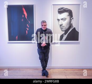 Cromwell Place, London, UK. 12th Mar, 2024. Rankin (pictured) Next to (R) Sam Smith Spectre Writing's on the Wall, 2015 ff (L) Dua Lipa Profile Hunger, Issue 11, 2016 2015 Resin Lambda Through a carefully curated selection of portraits, the latest TIN MAN ART exhibition, Sound Off - at Cromwell Place from 12-24 March 2024 - showcases Rankin ́s ability to create images that came to define the zeitgeist, as well exploring the personalities behind each musician's persona.Paul Quezada-Neiman/Alamy Live News Credit: Paul Quezada-Neiman/Alamy Live News Stock Photo