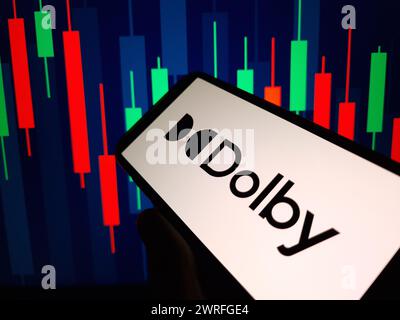 Konskie, Poland - March 11, 2024: Dolby company logo displayed on mobile phone Stock Photo