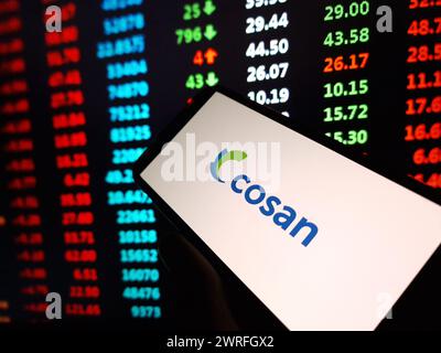 Konskie, Poland - March 11, 2024: Cosan company logo displayed on mobile phone Stock Photo