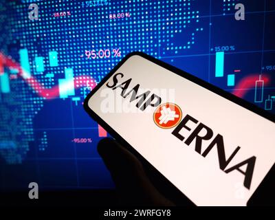 Konskie, Poland - March 11, 2024: Sampoerna company logo displayed on mobile phone Stock Photo