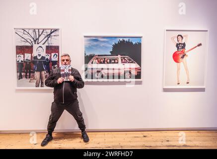 Cromwell Place, London, UK. 12th Mar, 2024. Rankin(pictured) Next to (L) Radiohead OK Computer Press Image, 1997(M) Pulp We Love Life Album Promotion, 2001 (R) PJ Harvey: Q Magazine Q Magazine, 200Through a carefully curated selection of portraits, the latest TIN MAN ART exhibition, Sound Off - at Cromwell Place from 12-24 March 2024 - showcases Rankin ́s ability to create images that came to define the zeitgeist, as well exploring the personalities behind each musician's persona.Paul Quezada-Neiman/Alamy Live News Credit: Paul Quezada-Neiman/Alamy Live News Stock Photo