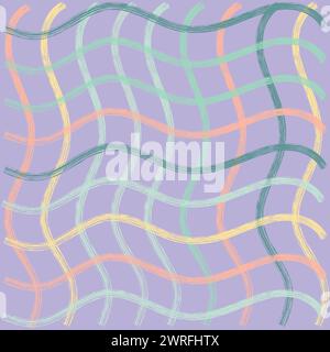 Vector hand drawn cute wavy checkered pattern. Doodle Plaid brush crayon simple texture. Crossing squiggle  lines. Abstract cute delicate pattern idea Stock Vector