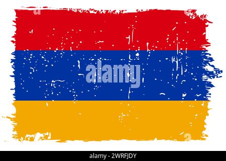 Armenia flag - vector flag with stylish scratch effect and white grunge frame. Stock Vector