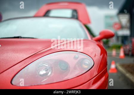 Riga, Latvia - June 21, 2015: Ferrari 360 Spider details close-up - headlights Stock Photo