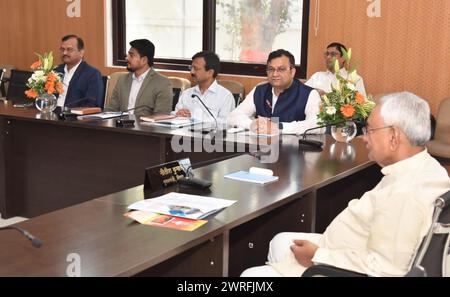 Patna, India. 12th Mar, 2024. PATNA, INDIA - MARCH 12: Bihar Chief Minister Nitish Kumar attending during Prime Minister Narendra Modi inaugurating Vande Bharat trains through video conferencing at 1, Anne Marg on March 12, 2024 in Patna, India. (Photo by Santosh Kumar/Hindustan Times/Sipa USA) Credit: Sipa USA/Alamy Live News Stock Photo