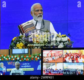 Patna, India. 12th Mar, 2024. PATNA, INDIA - MARCH 12: Bihar Chief Minister Nitish Kumar attending during Prime Minister Narendra Modi inaugurating Vande Bharat trains through video conferencing at 1, Anne Marg on March 12, 2024 in Patna, India. (Photo by Santosh Kumar/Hindustan Times/Sipa USA) Credit: Sipa USA/Alamy Live News Stock Photo