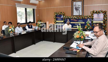 Patna, India. 12th Mar, 2024. PATNA, INDIA - MARCH 12: Bihar Chief Minister Nitish Kumar attending during Prime Minister Narendra Modi inaugurating Vande Bharat trains through video conferencing at 1, Anne Marg on March 12, 2024 in Patna, India. (Photo by Santosh Kumar/Hindustan Times/Sipa USA) Credit: Sipa USA/Alamy Live News Stock Photo