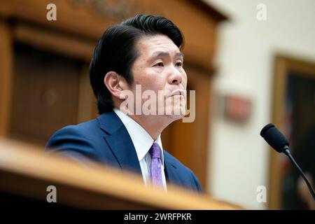 Washington, United States. 12th Mar, 2024. Former Special Counsel Robert Hur testifies before the House Judiciary Committee at the U.S. Capitol in Washington, DC on Tuesday, March 12, 2024. Hur investigated President Joe Biden's mishandling of classified documents. Photo by Bonnie Cash/UPI Credit: UPI/Alamy Live News Stock Photo