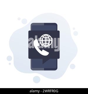 international call vector icon with a smart phone Stock Vector