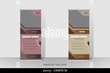 Professional roll up banner, stand billboard, or corporate roll-up banner template, advertisement, pull-up, polygon background, vector illustration. Stock Vector
