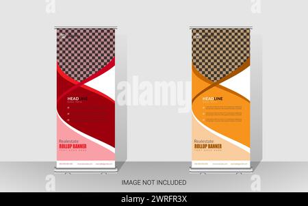 Professional roll up banner, stand billboard, or corporate roll-up banner template, advertisement, pull-up, polygon background, vector illustration. Stock Vector