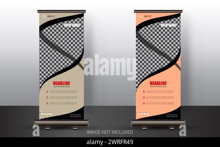 Professional roll up banner, stand billboard, or corporate roll-up banner template, advertisement, pull-up, polygon background, vector illustration. Stock Vector