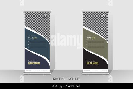 Professional roll up banner, stand billboard, or corporate roll-up banner template, advertisement, pull-up, polygon background, vector illustration. Stock Vector