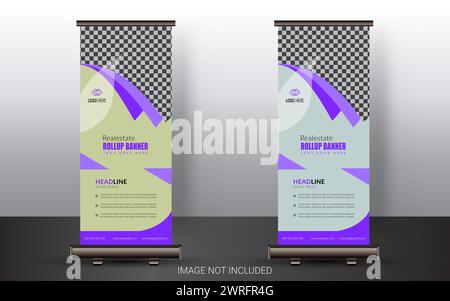Professional roll up banner, stand billboard, or corporate roll-up banner template, advertisement, pull-up, polygon background, vector illustration. Stock Vector