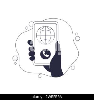 international call vector icon with phone in hand Stock Vector