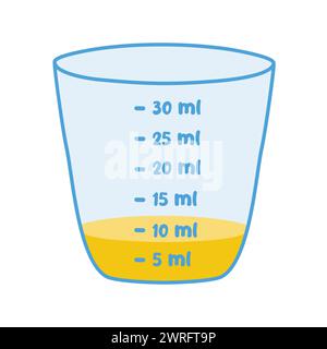Medicine measuring cup with liquid medicine or syrup, doodle style vector illustration Stock Vector