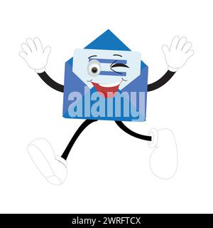Envelope cartoon mascot character, Cartoon cupid points with a gesture of hand, retro comic message sticker, cute stylish design flat vector Stock Vector