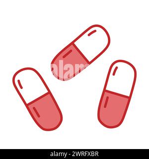 Two color capsule tablets or pills, cold and flu treatment, vector illustration Stock Vector