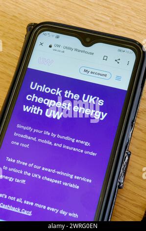 Utility Warehouse Website on a Smartphone Stock Photo