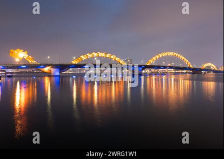 Da Nang, Vietnam: Dragon bridge at sunset which is considered as the icon of Da Nang city. Stock Photo