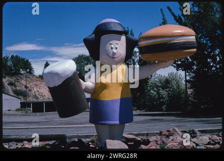 A & W statue. Fast Food Restaurant. Vintage Americana Photography.  Roadside Attractions.     Thermopolis, Wyoming. USA 2004s Stock Photo