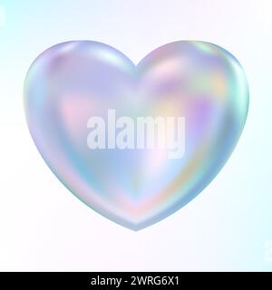 Holographic mother-of-pearl heart. Opal heart shape. Magic love talisman. Stock Vector