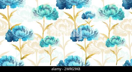 Carnation blue flowers watercolor seamless pattern. hand drawing. Not AI, Vector illustration Stock Vector