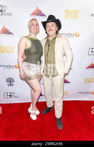 Burbank, USA. 11th Mar, 2024. 2nd assistant director Aaron Brumback with Helen Sibila attends Los Angeles Premiere of the film 'Forty-Seven Days with Jesus' at AMC Burbank 16, Los Angeles, CA, March 11, 2024 Credit: Eugene Powers/Alamy Live News Stock Photo