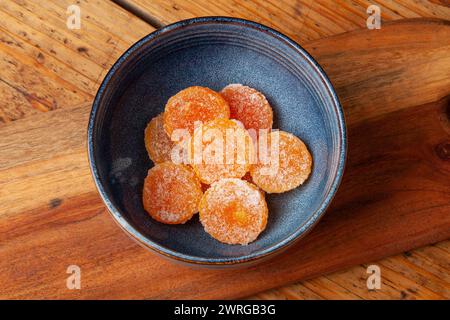 Salt-cured egg yolks are a concentrated burst of flavor and texture, made by curing egg yolks in salt.The cured yolks offer a delightful textural cont Stock Photo