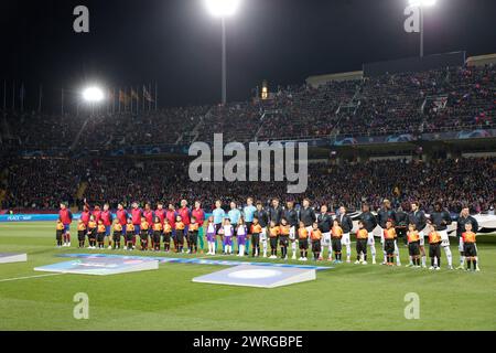 Barcellona, Naples, SPAIN. 12th Mar, 2024. Players line up during UEFA Champions League round of 16 second leg football match FC Barcellona - SSC Napoli at the Estadio Olimpic Lluis Companys in Barcelona, on March 12, 2023 (Credit Image: © Ciro De Luca/ZUMA Press Wire) EDITORIAL USAGE ONLY! Not for Commercial USAGE! Stock Photo