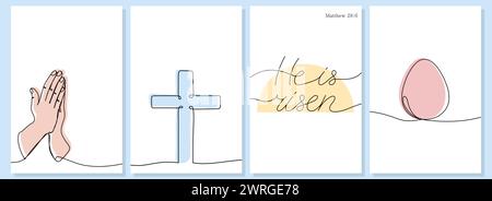 Easter one continuous line religious banners set vector illustration Stock Vector