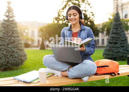 Young indian woman have video call with teacher Stock Photo