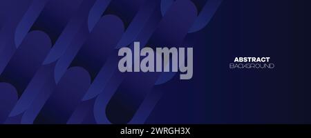 Abstract Dark Blue Waving circles lines Technology Banner Background. Modern Navy Blue gradient with glowing lines shiny geometric diagonal shape Stock Vector