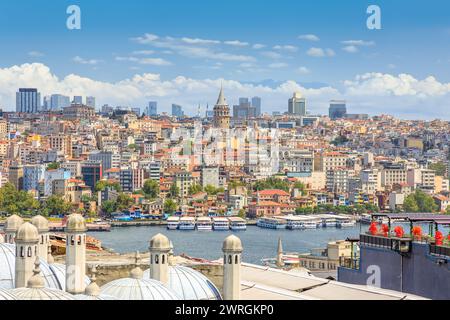 Scenic landscape of istanbul, turkey showcasing architectural diversity and bustling city life of Turkiye with Galata tower Stock Photo